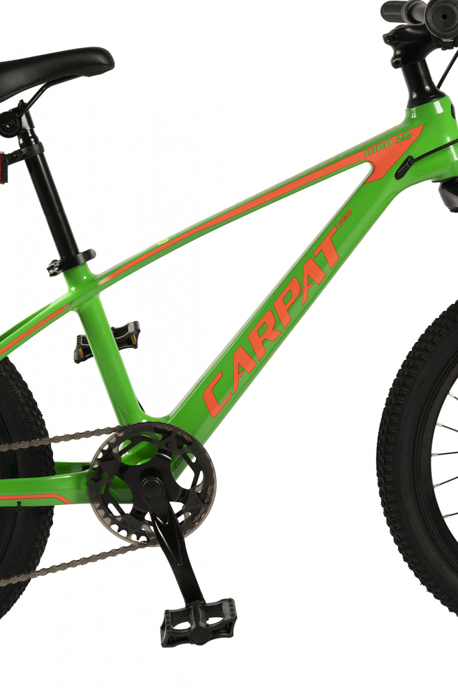 Bicicleta copii MTB Carpat Hiro 20 inch VerdePortocaliu, Schimbator spate Sunrun 7 viteze, Schimbator fata Rotativ, Frana Disc fataspate, Cadru aluminiu, Furca Supensie - 3