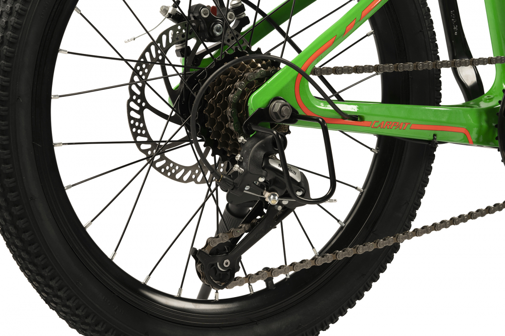 Bicicleta copii MTB Carpat Hiro 20 inch VerdePortocaliu, Schimbator spate Sunrun 7 viteze, Schimbator fata Rotativ, Frana Disc fataspate, Cadru aluminiu, Furca Supensie - 4