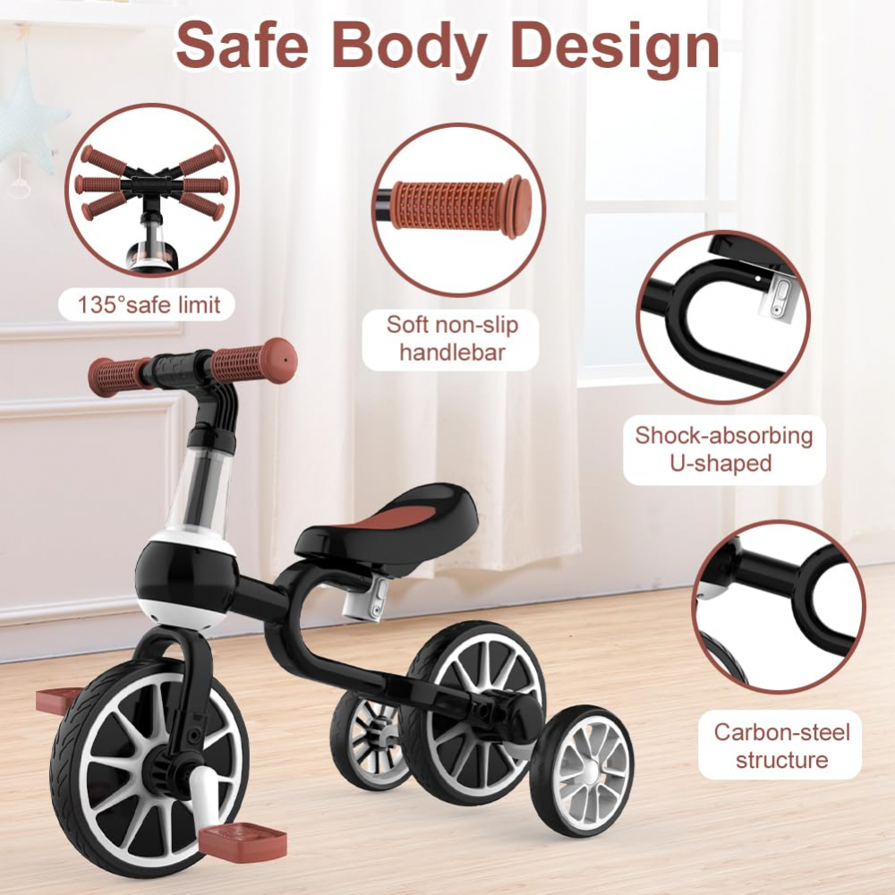 Bicicleta copii cu roti ajutatoare Ecotoys LC-V1311 alb cu negru, de la 2 ani pana la 20 kg, inaltime ajustabila sa 33-36cm, poate fi folosita in 4 configuratii - 2 | YEO