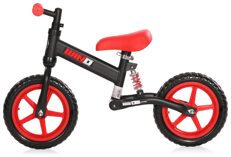Bicicleta copii fara pedale Wind Black  Red, roti din spuma EVA, amortizor reglabil care ajuta la absorbtia socurilor, scaun reglabil de la 47 cm pana la 50 cm, 12 inch, varsta 2-5 ani, maxim 25 de kg - 2 | YEO