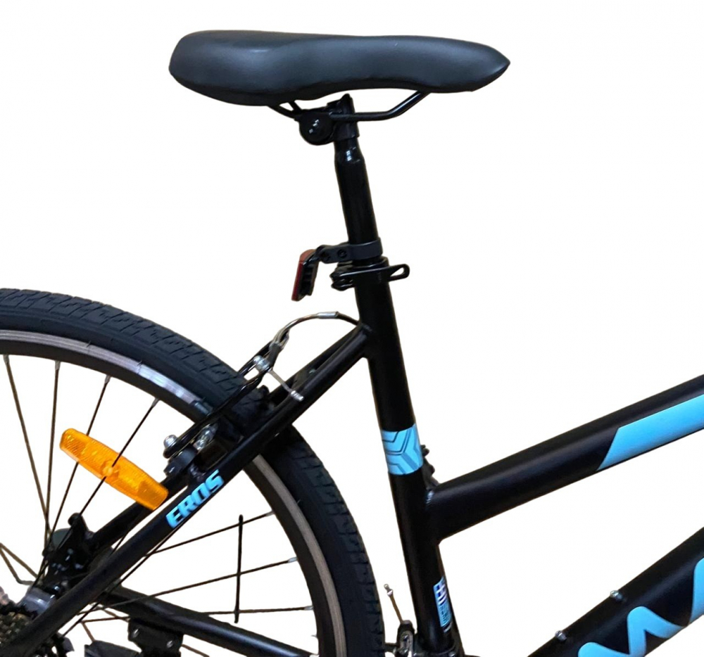 Bicicleta 700c hibrid 28 inch, munte, oras, 21 viteze shimano, v-brake, cadru aluminiu, suspensii pe furca,  roti cu elemente reflectorizante, cric inclus - 5