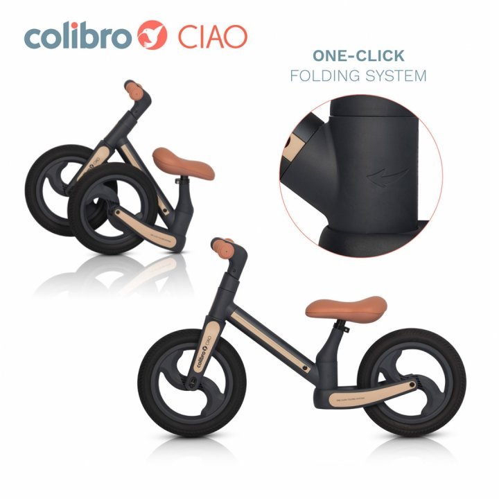 Bicicleta de echilibru pentru copii, fara pedale, pliabila, cu scaunelul si ghidonul reglabile pe inaltime, cu roti din cauciuc de 12 inch, Colibro Ciao Street Gray - 3