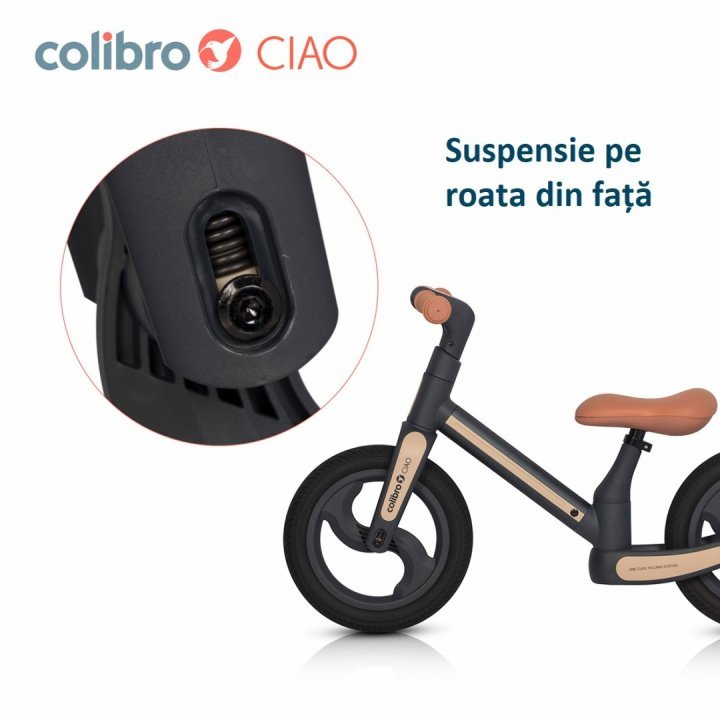 Bicicleta de echilibru pentru copii, fara pedale, pliabila, cu scaunelul si ghidonul reglabile pe inaltime, cu roti din cauciuc de 12 inch, Colibro Ciao Street Gray - 4
