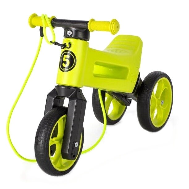 Bicicleta copii fara pedale 2 in 1 Funny Wheels Rider SuperSport Lime, varsta 1-4 ani, transformabila din tricicleta cu doua roti spate in bicicleta cu o roata spate, anvelope de cauciuc plin, inaltime scaun 27-29 cm
