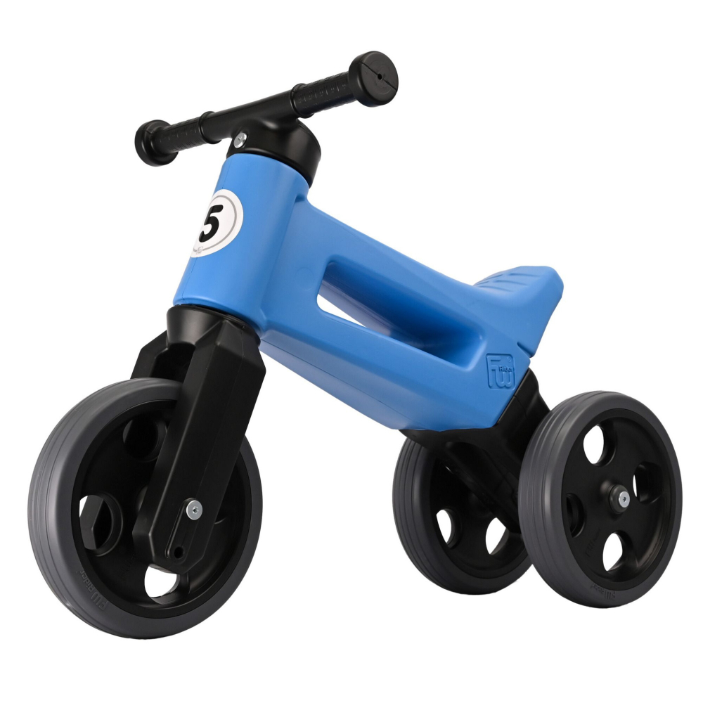 Tricicleta copii fara pedale 2 in 1 cu cosulet pentru ghidon Funny Wheels Rider Sport AlbastruNegru, inaltime scaun 27-29 cm, raza de viraj limitata, de la 18 luni, greutate maxima admisa 25 Kg - 1