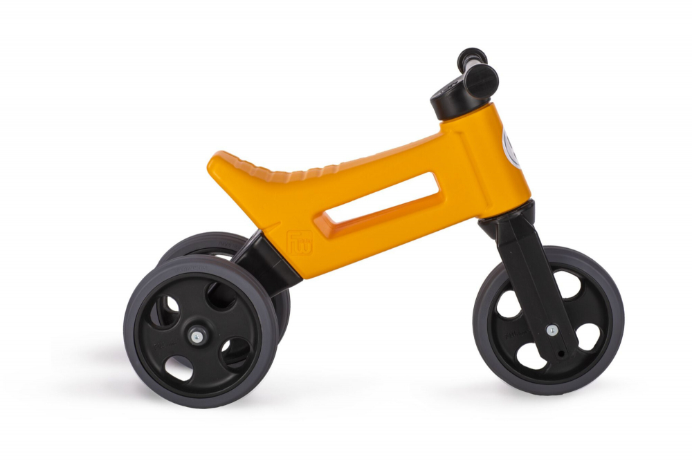 Tricicleta copii fara pedale 2 in 1 cu cosulet pentru ghidon Funny Wheels Rider Sport Portocaliu, inaltime scaun 27-29 cm, raza de viraj limitata, de la 18 luni, greutate maxima admisa 25 Kg - 2