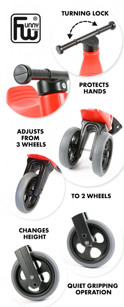 Tricicleta copii fara pedale 2 in 1 cu cosulet pentru ghidon Funny Wheels Rider Sport Rosu, inaltime scaun 27-29 cm, raza de viraj limitata, de la 18 luni, greutate maxima admisa 25 Kg - 4