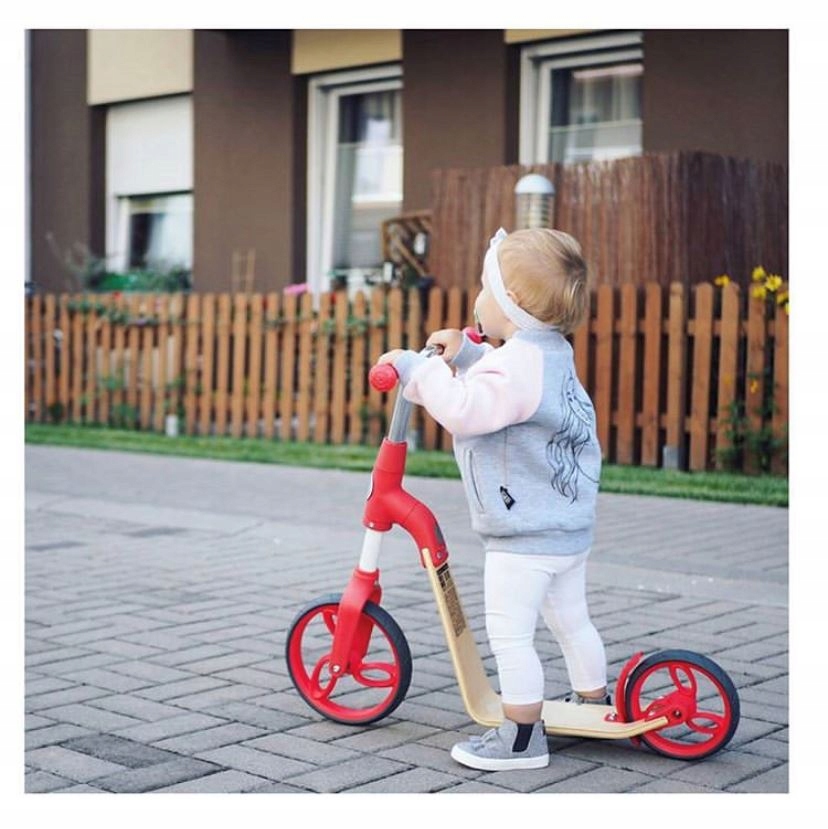 Trotineta pentru copii Sun Baby 006 EVO 360 Red, transformabila in bicicleta de echilibru fara pedale, vasrta 3-5 ani, greutatea maxima 20 kg, roti mari cauciucate, frana de picior pe roata din spate - 10