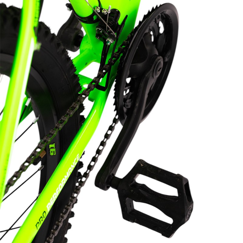 Bicicleta mountain bike, roti 26 inch, frana disc, cadru otel, schimbator shimano, suspensii furca, verde neon