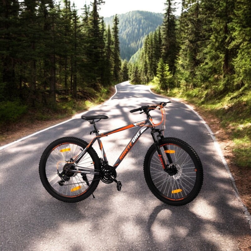 Bicicleta mtb 26 inch, schimbator shimano cu 21 viteze, suspensii fata, cadru otel, jante aluminiu, negru-portocaliu - 5