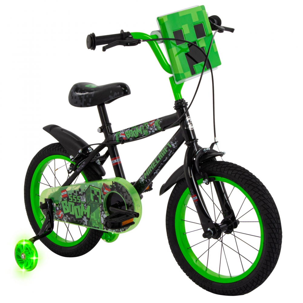 Bicicleta pentru copii Huffy Minecraft Black 16 inch cu roti ajutatoare luminoase