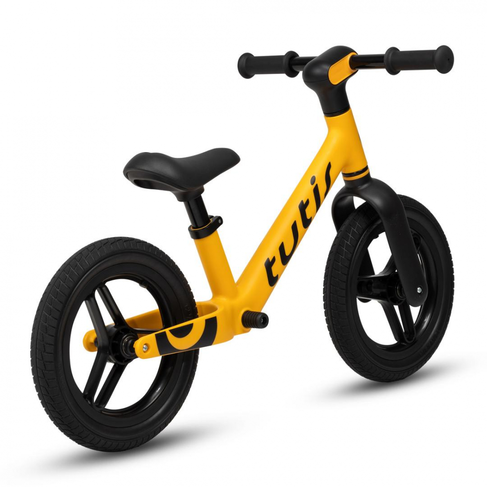 Bicicleta pentru copii fara pedale Tutis Galben 12 inch cu sezut reglabil si suport picioare, recomandata copiilor cu o inaltime de 90-115 cm, scaun reglabil pe inaltime - 6