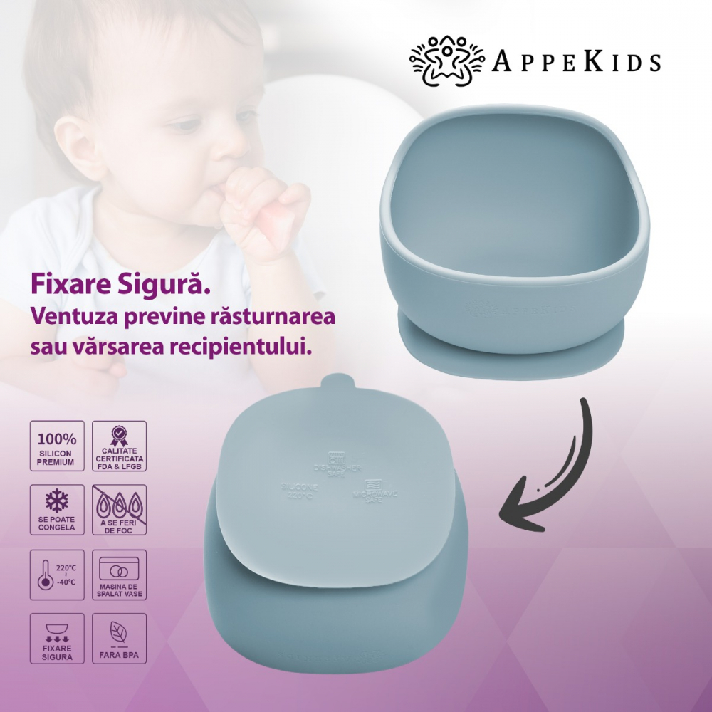 Bol din silicon cu ventuza AppeKids Classic Aqua Blue - 2 | YEO
