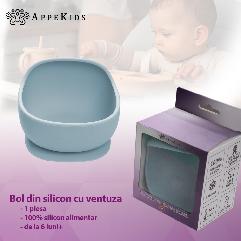 Bol din silicon cu ventuza AppeKids Classic Aqua Blue - 3 | YEO