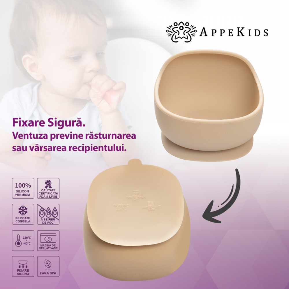 Bol din silicon cu ventuza AppeKids Classic Bubble Beige - 2 | YEO