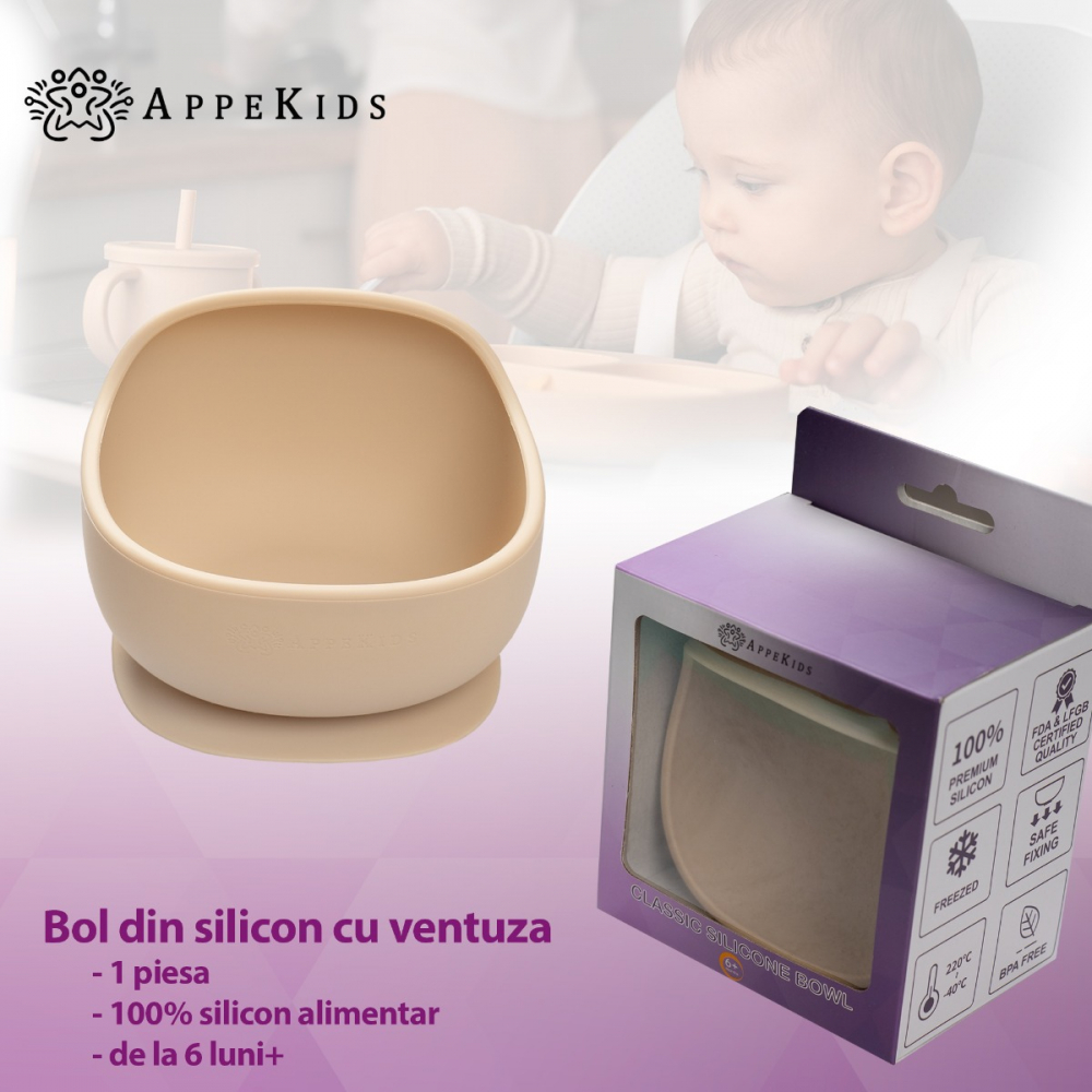 Bol din silicon cu ventuza AppeKids Classic Bubble Beige - 3 | YEO
