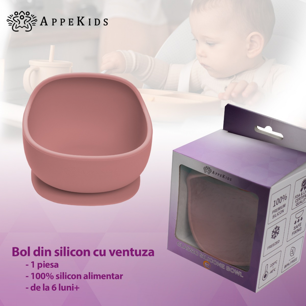 Bol din silicon cu ventuza AppeKids Classic Old Rose - 3 | YEO