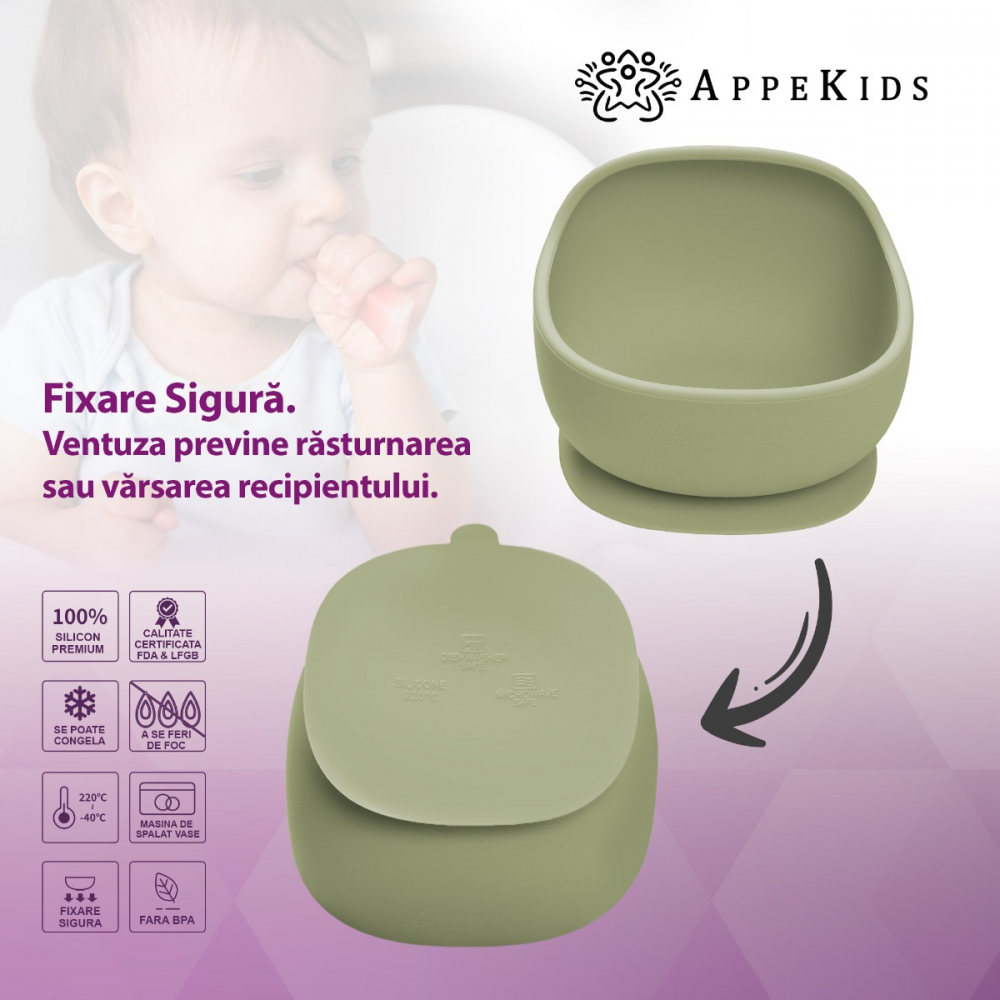 Bol din silicon cu ventuza AppeKids Classic Raw Green - 2 | YEO
