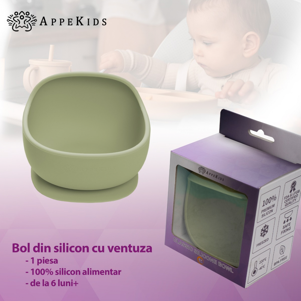 Bol din silicon cu ventuza AppeKids Classic Raw Green - 3 | YEO