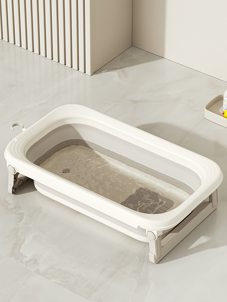 Cadita pliabila pentru bebelusi Little Mom Cream, prevazuta cu dop de scurgere, suport pentru fixarea capului de dus, dimensiune 85 x 50 x 21.5 cm - 1 | YEO