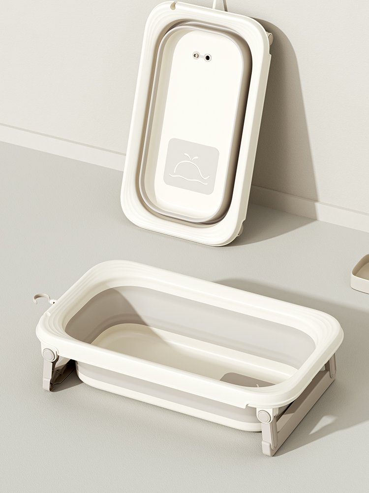 Cadita pliabila pentru bebelusi Little Mom Cream, prevazuta cu dop de scurgere, suport pentru fixarea capului de dus, dimensiune 85 x 50 x 21.5 cm - 2 | YEO