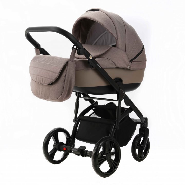 Carucior pentru copii, Adamex, 2 in 1, Lanti PS110, Pliabil, landou cu salteluta, copertina reglabila, roti frontale pivotante, cu dubla suspensie si husa de ploaie inclusa, Linen  EcoLeather, Coffee Bean - 7