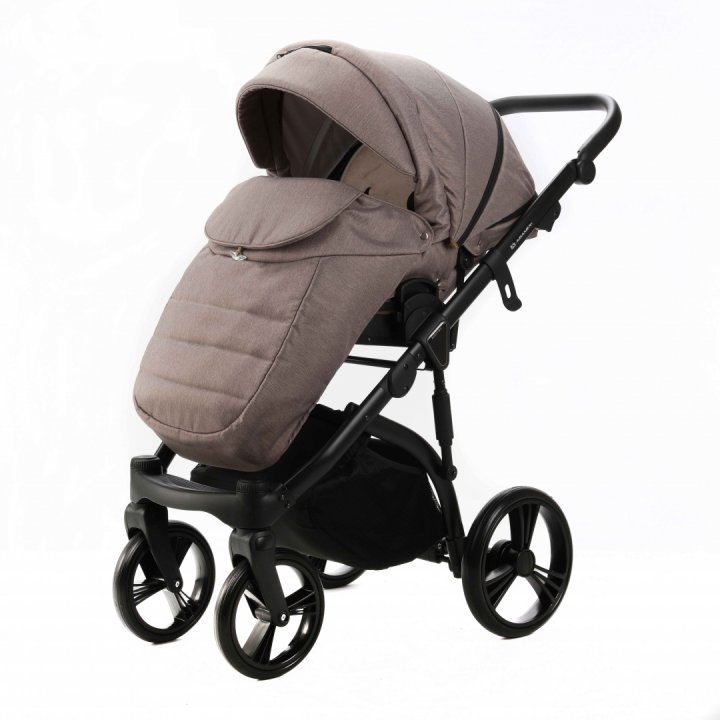 Carucior pentru copii, Adamex, 2 in 1, Lanti PS110, Pliabil, landou cu salteluta, copertina reglabila, roti frontale pivotante, cu dubla suspensie si husa de ploaie inclusa, Linen  EcoLeather, Coffee Bean - 3