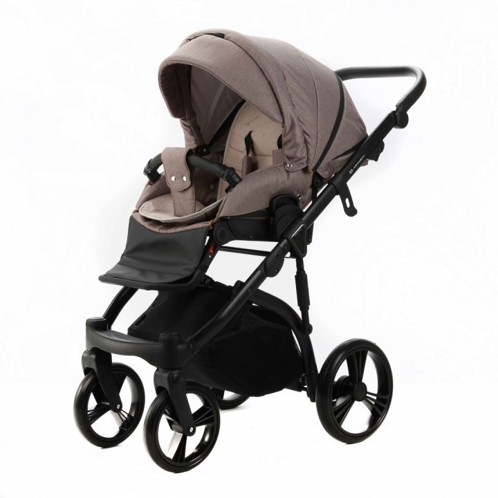 Carucior pentru copii, Adamex, 2 in 1, Lanti PS110, Pliabil, landou cu salteluta, copertina reglabila, roti frontale pivotante, cu dubla suspensie si husa de ploaie inclusa, Linen  EcoLeather, Coffee Bean - 4
