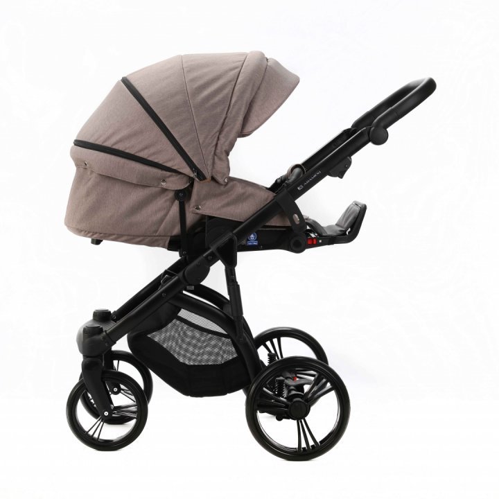 Carucior pentru copii, Adamex, 2 in 1, Lanti PS110, Pliabil, landou cu salteluta, copertina reglabila, roti frontale pivotante, cu dubla suspensie si husa de ploaie inclusa, Linen  EcoLeather, Coffee Bean - 5