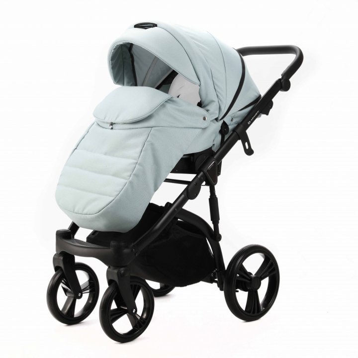 Carucior pentru copii, Adamex, 2 in 1, Lanti PS25, Pliabil, landou cu salteluta, copertina reglabila, roti frontale pivotante, cu dubla suspensie si husa de ploaie inclusa, Linen  EcoLeather, Mint Green