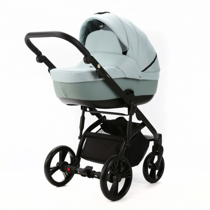 Carucior pentru copii, Adamex, 2 in 1, Lanti PS25, Pliabil, landou cu salteluta, copertina reglabila, roti frontale pivotante, cu dubla suspensie si husa de ploaie inclusa, Linen  EcoLeather, Mint Green - 1