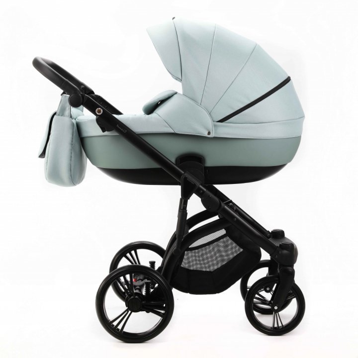 Carucior pentru copii, Adamex, 2 in 1, Lanti PS25, Pliabil, landou cu salteluta, copertina reglabila, roti frontale pivotante, cu dubla suspensie si husa de ploaie inclusa, Linen  EcoLeather, Mint Green - 2