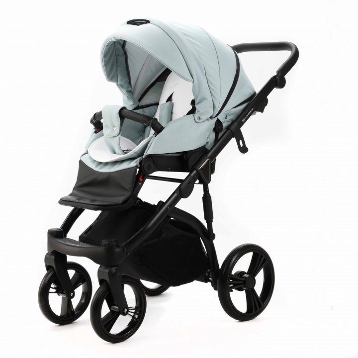Carucior pentru copii, Adamex, 2 in 1, Lanti PS25, Pliabil, landou cu salteluta, copertina reglabila, roti frontale pivotante, cu dubla suspensie si husa de ploaie inclusa, Linen  EcoLeather, Mint Green - 4