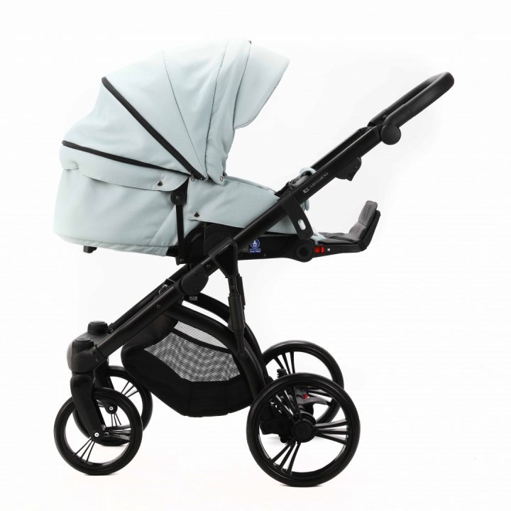 Carucior pentru copii, Adamex, 2 in 1, Lanti PS25, Pliabil, landou cu salteluta, copertina reglabila, roti frontale pivotante, cu dubla suspensie si husa de ploaie inclusa, Linen  EcoLeather, Mint Green - 6