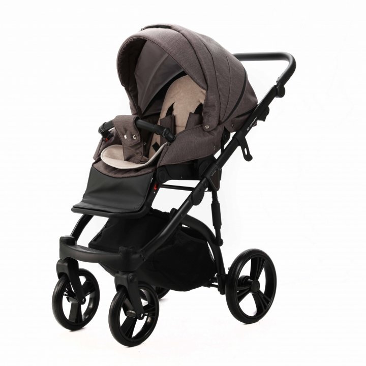 Carucior pentru copii, Adamex, 2 in 1, Lanti PS28, Pliabil, landou cu salteluta, copertina reglabila, roti frontale pivotante, cu dubla suspensie si husa de ploaie inclusa, Linen  EcoLeather Brownstone - 4