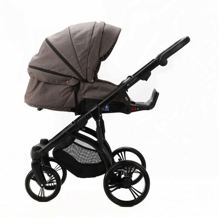 Carucior pentru copii, Adamex, 2 in 1, Lanti PS28, Pliabil, landou cu salteluta, copertina reglabila, roti frontale pivotante, cu dubla suspensie si husa de ploaie inclusa, Linen  EcoLeather Brownstone - 5