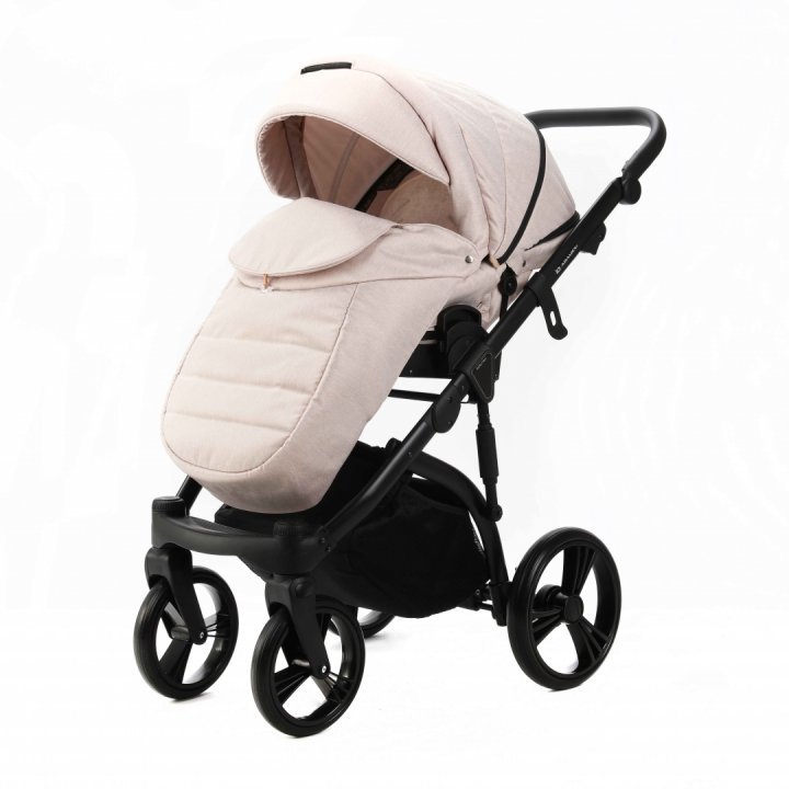 Carucior pentru copii, Adamex, 2 in 1, Lanti PS33, Pliabil, landou cu salteluta, copertina reglabila, roti frontale pivotante, cu dubla suspensie si husa de ploaie inclusa, Linen  EcoLeather Sandstone