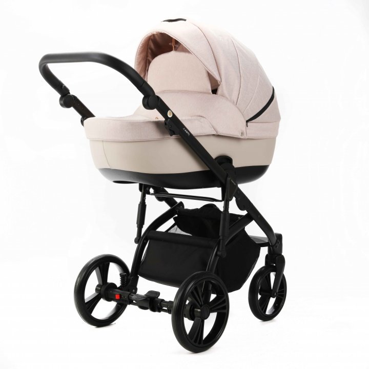 Carucior pentru copii, Adamex, 2 in 1, Lanti PS33, Pliabil, landou cu salteluta, copertina reglabila, roti frontale pivotante, cu dubla suspensie si husa de ploaie inclusa, Linen  EcoLeather Sandstone - 1