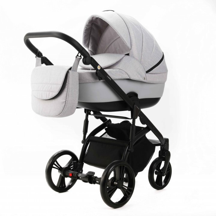 Carucior pentru copii, Adamex, 2 in 1, Lanti PS46, Pliabil, landou cu salteluta, copertina reglabila, roti frontale pivotante, cu dubla suspensie si husa de ploaie inclusa, Linen  EcoLeather, Pearl - 7
