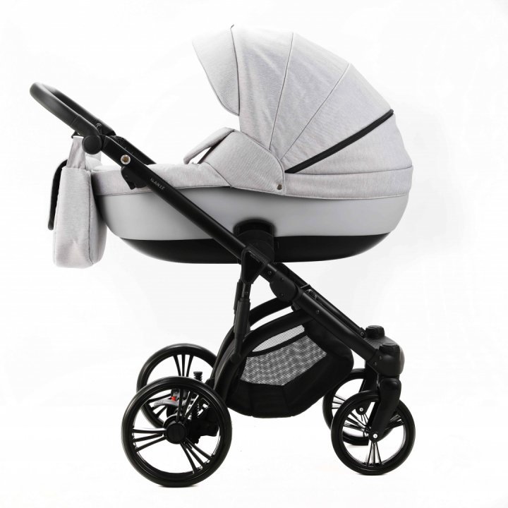 Carucior pentru copii, Adamex, 2 in 1, Lanti PS46, Pliabil, landou cu salteluta, copertina reglabila, roti frontale pivotante, cu dubla suspensie si husa de ploaie inclusa, Linen  EcoLeather, Pearl - 1