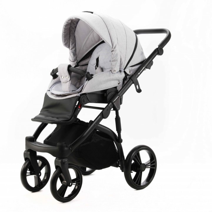 Carucior pentru copii, Adamex, 2 in 1, Lanti PS46, Pliabil, landou cu salteluta, copertina reglabila, roti frontale pivotante, cu dubla suspensie si husa de ploaie inclusa, Linen  EcoLeather, Pearl - 3