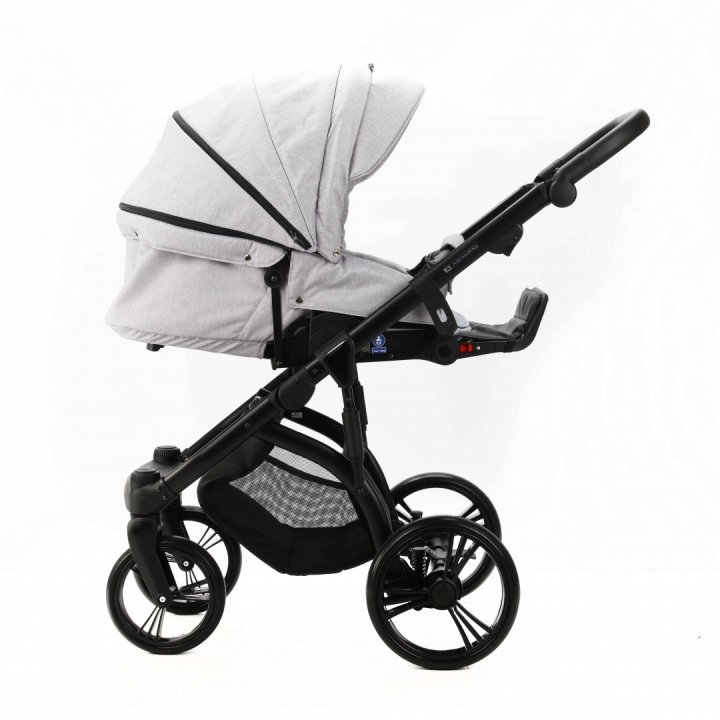 Carucior pentru copii, Adamex, 2 in 1, Lanti PS46, Pliabil, landou cu salteluta, copertina reglabila, roti frontale pivotante, cu dubla suspensie si husa de ploaie inclusa, Linen  EcoLeather, Pearl - 5