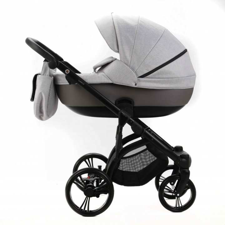 Carucior pentru copii, Adamex, 2 in 1 Lanti PS79, Pliabil, landou cu salteluta, copertina reglabila, roti frontale pivotante, cu dubla suspensie si husa de ploaie inclusa, Linen  EcoLeather, Grey Heather - 3
