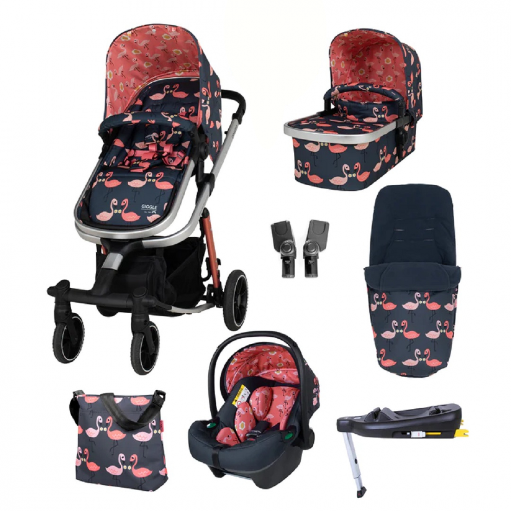 Carucior 4 in 1 pentru copii Cosatto Giggle Trail Pretty Flamingo, baza scaun auto isofix, geanta de infasat, saculet pentru picioare, husa ploaie - 4