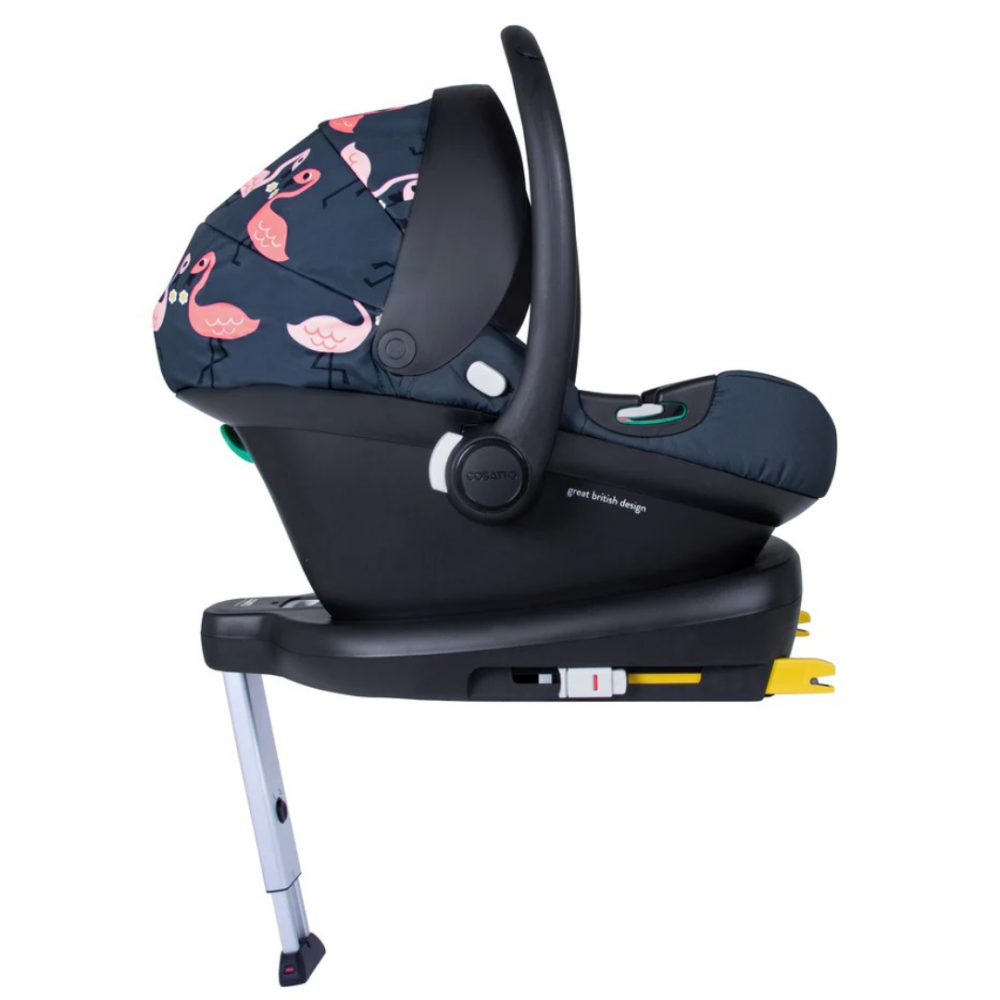 Carucior 4 in 1 pentru copii Cosatto Giggle Trail Pretty Flamingo, baza scaun auto isofix, geanta de infasat, saculet pentru picioare, husa ploaie