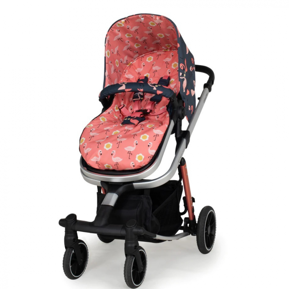 Carucior 4 in 1 pentru copii Cosatto Giggle Trail Pretty Flamingo, baza scaun auto isofix, geanta de infasat, saculet pentru picioare, husa ploaie - 2