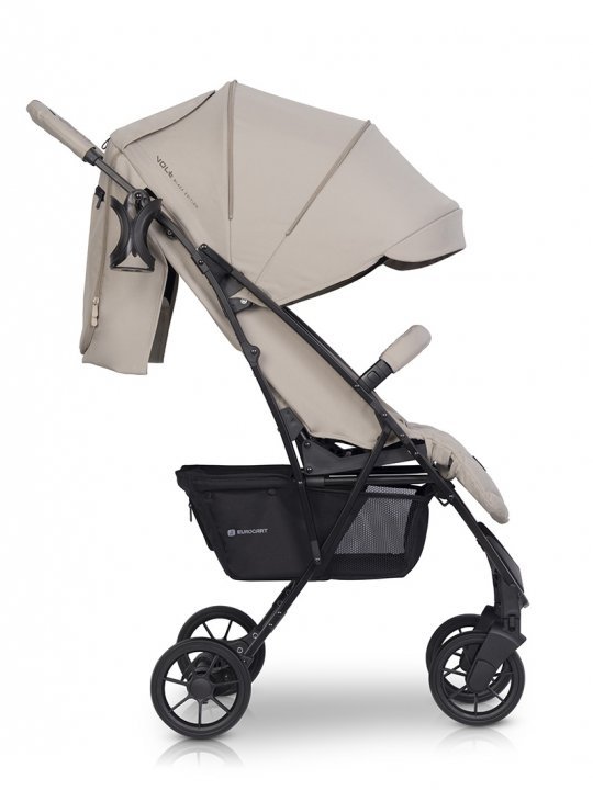 Carucior pentru copii Euro-Cart Volt Pro, omologat pana la 22 kg, Fossil Black Edition, ultracompact, pliabil cu o singura mana, spatar reglabil in 3 pozitii, roti cu suspensie