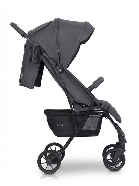 Carucior pentru copii, Euro-Cart Volt Pro, omologat pana la 22 kg, Iron Black Edition, ultracompact, pliabil cu o singura mana, spatar reglabil in 3 pozitii, roti cu suspensie