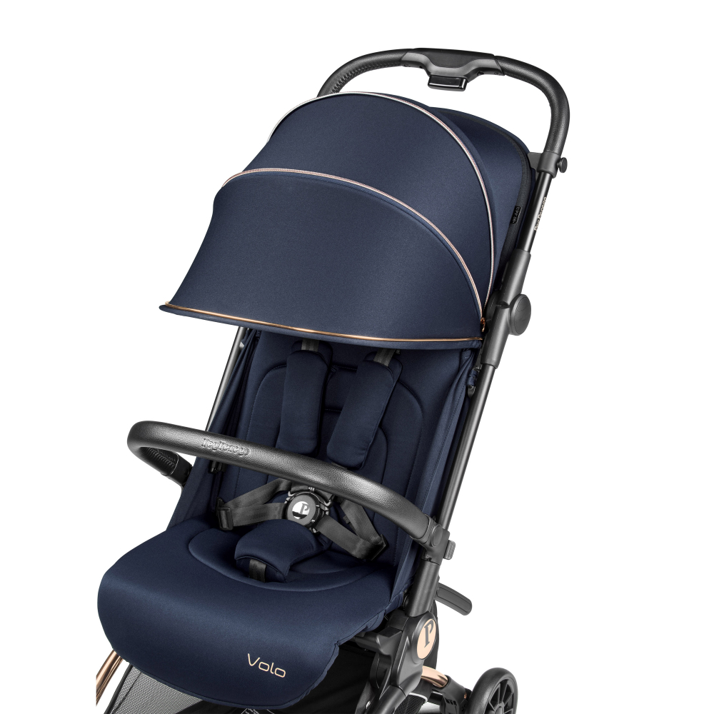 Carucior copii Peg Perego Volo, ultracompact, 0 - 22 kg, cu spatar si suport pentru picioare reglabile, frana centralizata, bara frontala detasabila si geanta transport inclusa,  5.4 kg, Blue Shine, Albastru - 2