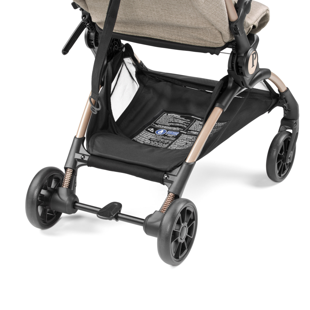 Carucior copii Peg Perego Volo, ultracompact, 0 - 22 kg, cu spatar si suport pentru picioare reglabile, frana centralizata, bara frontala detasabila si geanta transport inclusa, 5.4 kg, Mon Amour, Bej  Roz - 5